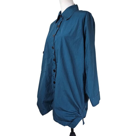 IC by Connie K Teal Button-Down Tunic Shirt Sz M Architectural Lagenlook Artsy - Picture 2 of 10